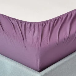 Drap-housse uni 90 x 190 cm 100 % coton égyptien 200 fils coloris raisin - HOMESCAPES