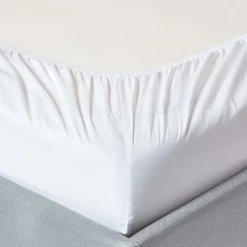 Drap-housse uni 140 x 190 cm 100 % coton égyptien 200 fils coloris blanc - HOMESCAPES