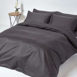 Drap-housse uni 90 x 190 cm 100 % coton égyptien 1000 fils coloris gris foncé - HOMESCAPES