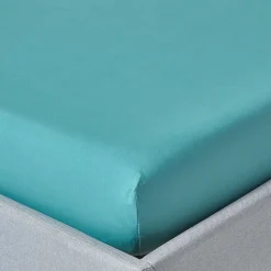 Drap-housse uni 90 x 190 cm 100 % coton égyptien 200 fils coloris sarcelle - HOMESCAPES