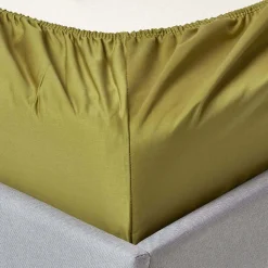 Drap-housse uni grand bonnet 100 % coton égyptien 1000 fils vert olive 90 x 190 cm - HOMESCAPES