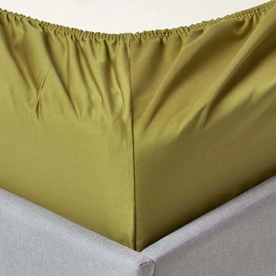 Drap-housse uni grand bonnet 100 % coton égyptien 1000 fils vert olive 90 x 190 cm - HOMESCAPES