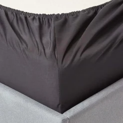 Drap-housse uni grand bonnet 100 % coton égyptien 1000 fils coloris gris foncé 180 x 200 cm - HOMESCAPES