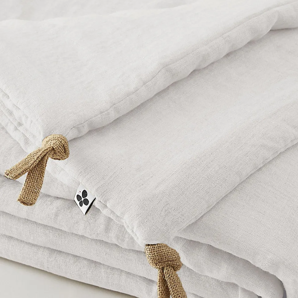 Édredon 90 x 200 cm lin lavé blanc avec 4 nouettes en jute - LUISA