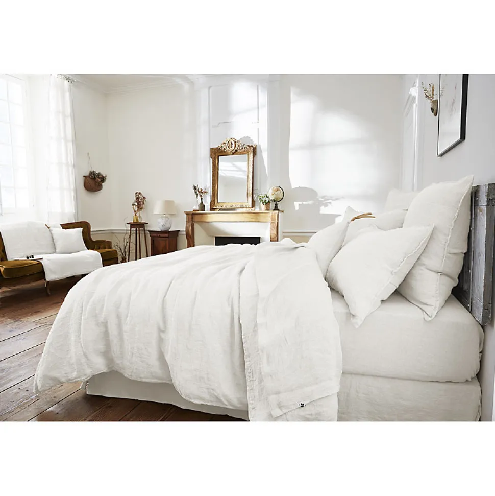 Édredon 90 x 200 cm lin lavé blanc avec 4 nouettes en jute - LUISA