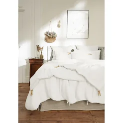 Édredon 150 x 150 cm lin lavé blanc avec 4 nouettes en jute - LUISA