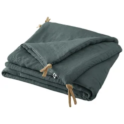 Édredon 150 x 150 cm lin lavé bleu avec 4 nouettes en jute - LUISA