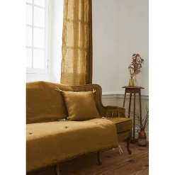 Édredon 150 x 150 cm lin lavé caramel avec 4 nouettes en jute - LUISA