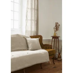 Édredon 150 x 150 cm lin lavé sable avec 4 nouettes en jute - LUISA