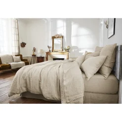 Édredon 150 x 150 cm lin lavé sable avec 4 nouettes en jute - LUISA