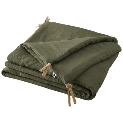 Édredon 150 x 150 cm lin lavé vert avec 4 nouettes en jute - LUISA