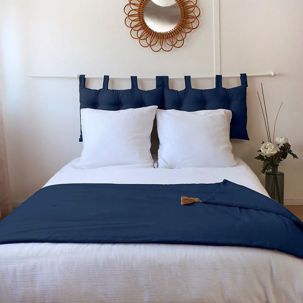 Édredon Panama 90x190 cm pompons jute marine
