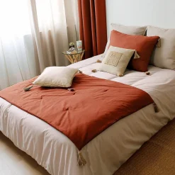 Édredon Panama 90x190 cm pompons jute terracotta