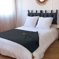 Édredon Panama 90x190 cm pompons jute gris foncé