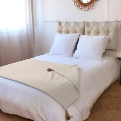 Édredon Panama 90x190 cm pompons jute écru