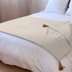 Édredon Panama 90x190 cm pompons jute écru