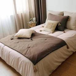 Édredon Panama 90x190 cm pompons jute vison