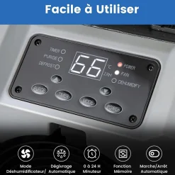 Déshumidificateur 85 L jour Déshumidificateur Mobile avec Dégivrage Automatique Minuterie 24H Tuyau de drainage Pompe Noir