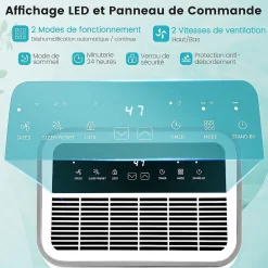 Déshumidificateur 25 L Jour Déshumidificateur électrique Minuterie 24H 2 Vitesses de Ventilation 2 Modes