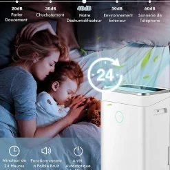 Déshumidificateur 25 L Jour Déshumidificateur électrique Minuterie 24H 2 Vitesses de Ventilation 2 Modes