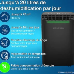 Déshumidificateur 20 litres adapté pour chambre salon cave Dehumidifier