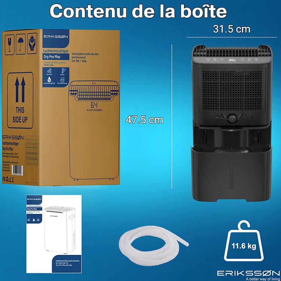 Déshumidificateur 20 litres adapté pour chambre salon cave Dehumidifier