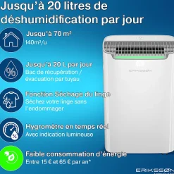 Déshumidificateur 20 litres adapté pour chambre salon cave Dehumidifier