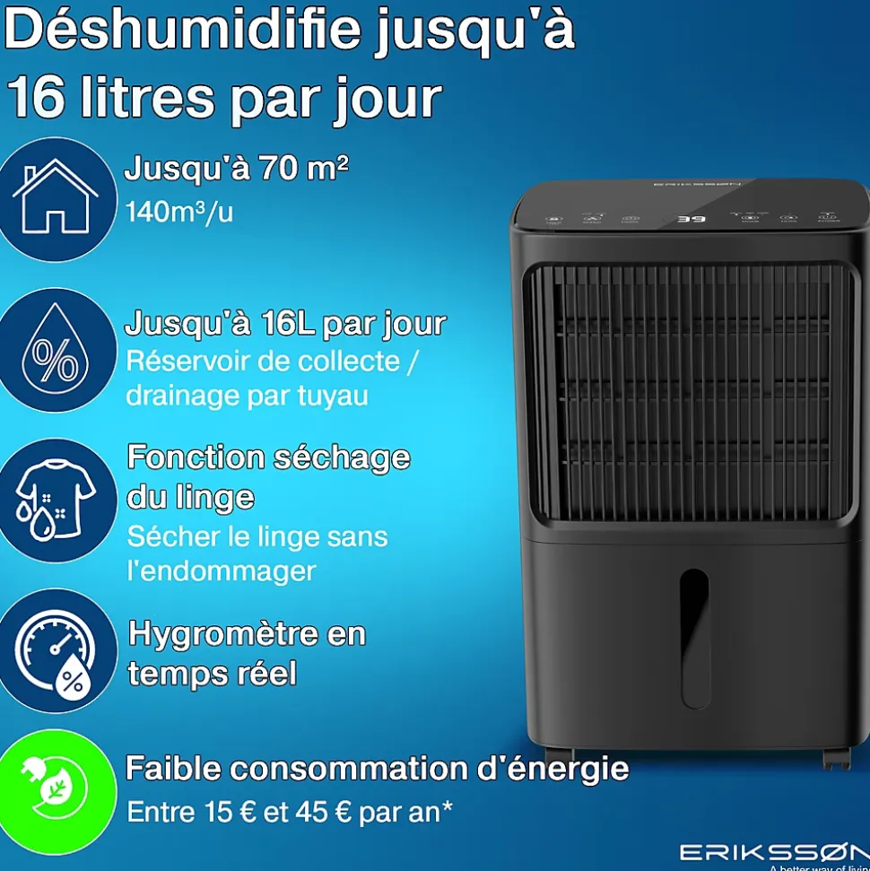 Déshumidificateur 16 litres adapté pour chambre salon cave Dehumidifier