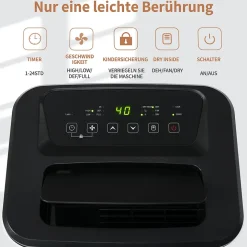 Déshumidificateur 25 L/jour pour 26 m², 3-en-1, séchage du linge, réservoir 6 L, minuterie 24 h, écran LED
