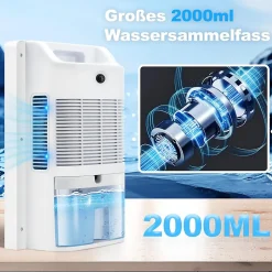 Déshumidificateur 2000 ml avec télécommande, minuterie 24 h, nettoyage UV et mode veille (blanc)