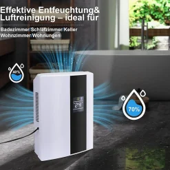 Déshumidificateur 2000 ml avec télécommande, minuterie 24 h, nettoyage UV et mode veille (blanc)