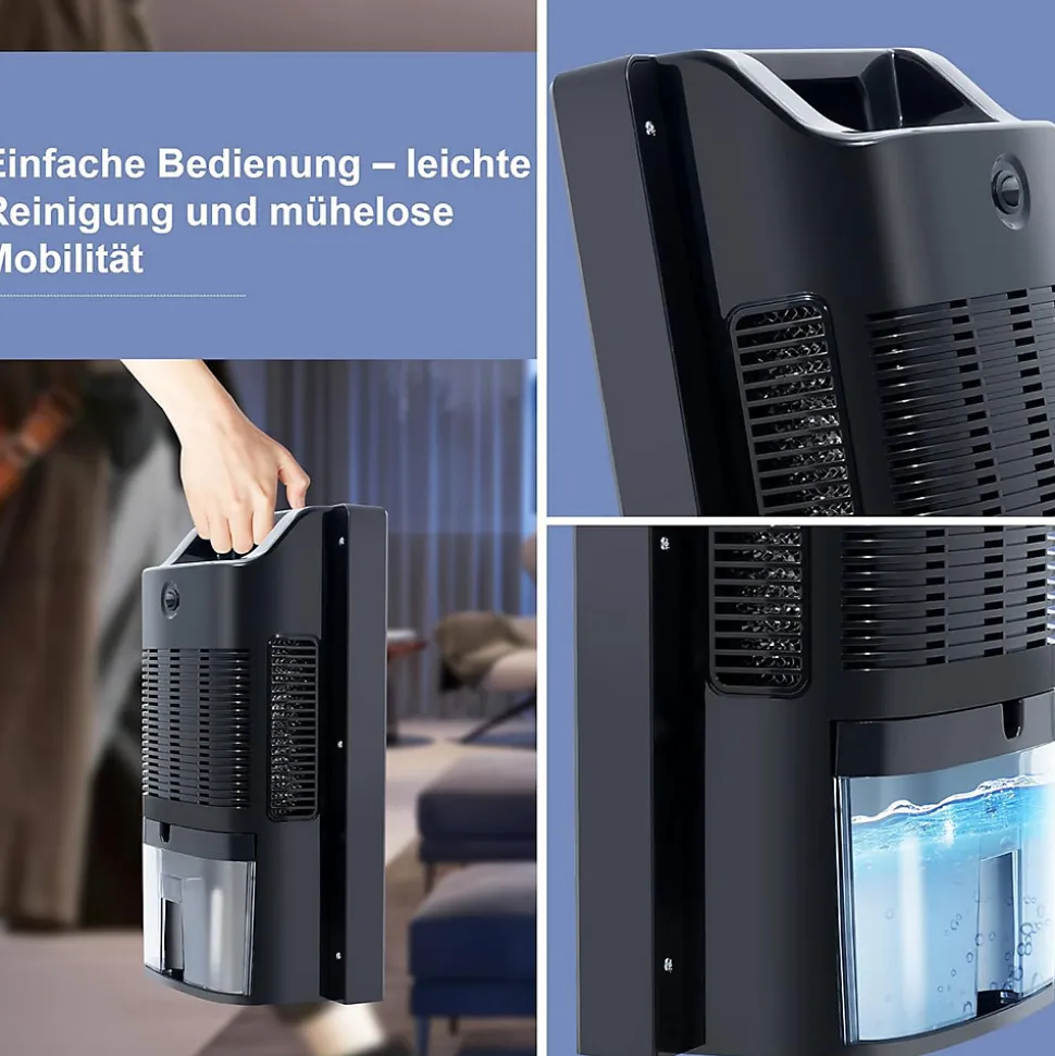 Déshumidificateur 2000 ml avec télécommande, minuterie 24 h, nettoyage UV et mode veille (noir)