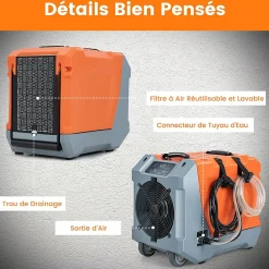 Déshumidificateur air 85 L jour Déshumidificateur Mobile avec Dégivrage Automatique Minuterie 24H Tuyau de drainage Pompe