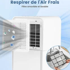 Déshumidificateur d'air 15L/Jour, Réservoir d'Eau 2,4L,avec 2 Vitesses, 4 Roulettes,pour Salon, Bureau, Salle de Bain