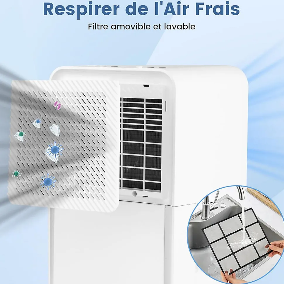 Déshumidificateur d'air 15L/Jour, Réservoir d'Eau 2,4L,avec 2 Vitesses, 4 Roulettes,pour Salon, Bureau, Salle de Bain