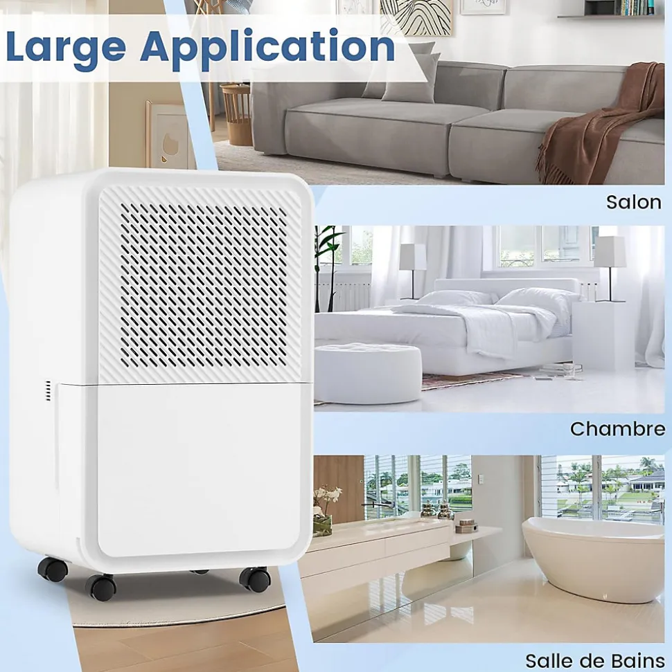 Déshumidificateur d'air 15L/Jour, Réservoir d'Eau 2,4L,avec 2 Vitesses, 4 Roulettes,pour Salon, Bureau, Salle de Bain