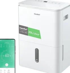 Déshumidificateur 2EN1,Elimine l'humidité jusqu'à 20LJour, Purification d'air avec ioniseur, 4 Modes, Fonction Air Swing
