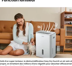 Déshumidificateur 2EN1,Elimine l'humidité jusqu'à 20LJour, Purification d'air avec ioniseur, 4 Modes, Fonction Air Swing