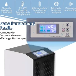 Déshumidificateur Industriel1300W,118L, Contrôle Humidité,avec 4 Roues, Minuterie 0-24H, pour Entrepôts et Caves