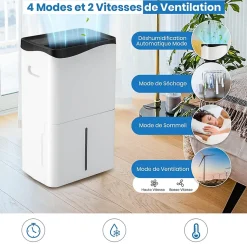 Déshumidificateur 50L Jour pour Pièces 60 avec 4 Modes 2 Vitesses De Ventilateur écran Tactile Contrôle Wifi Minuterie 24H