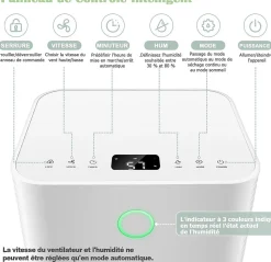 Déshumidificateur électrique 15L/Jour, 3 Modes, Minuterie 24H, 2 Vitesses du Vent, Réservoir d'Eau 2L, Blanc