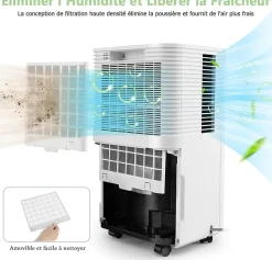 Déshumidificateur électrique 15L/Jour, 3 Modes, Minuterie 24H, 2 Vitesses du Vent, Réservoir d'Eau 2L, Blanc