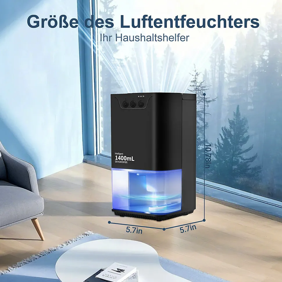 Déshumidificateur NETTLIFE 1400 ml avec minuterie et d'ambiance (noir)