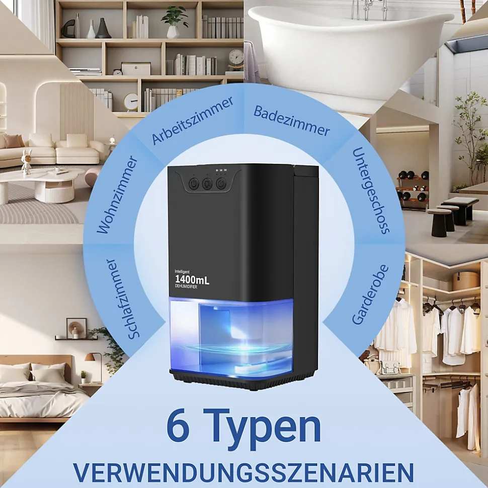 Déshumidificateur NETTLIFE 1400 ml avec minuterie et d'ambiance (noir)