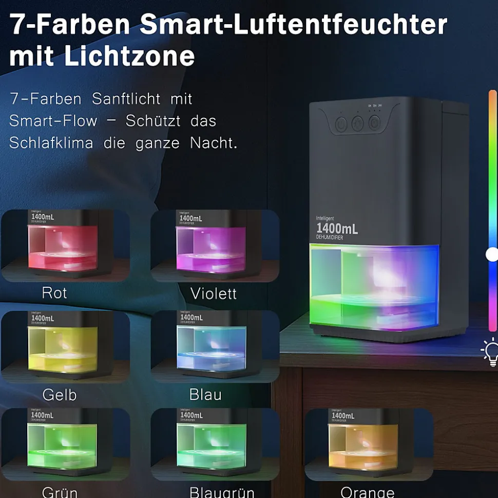 Déshumidificateur NETTLIFE 1400 ml avec minuterie et d'ambiance (noir)