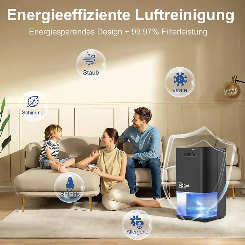 Déshumidificateur NETTLIFE 1400 ml avec minuterie et d'ambiance (noir)