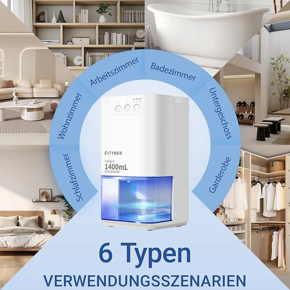 Déshumidificateur NETTLIFE 1400 ml avec minuterie et d'ambiance (blanc)