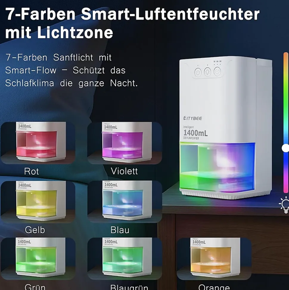 Déshumidificateur NETTLIFE 1400 ml avec minuterie et d'ambiance (blanc)