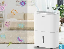 Déshumidificateur Portable Blanc 30L - Purificateur d'Air avec Filtre à Charbon Actif + Minuterie 24h + Drainage Continu