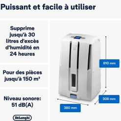 Déshumidificateur Delonghi DD233P 30L/J 60m²